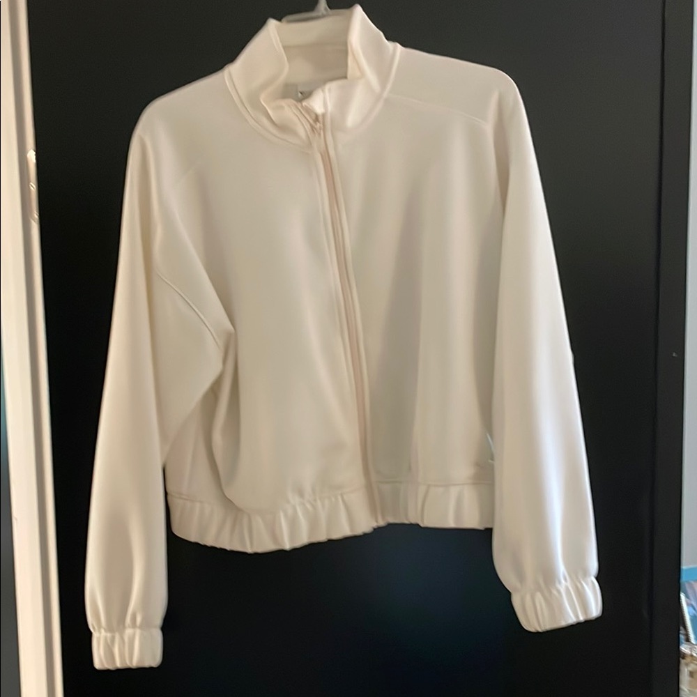 All in Motion White Bomber Jacket with Stand-Up Collar